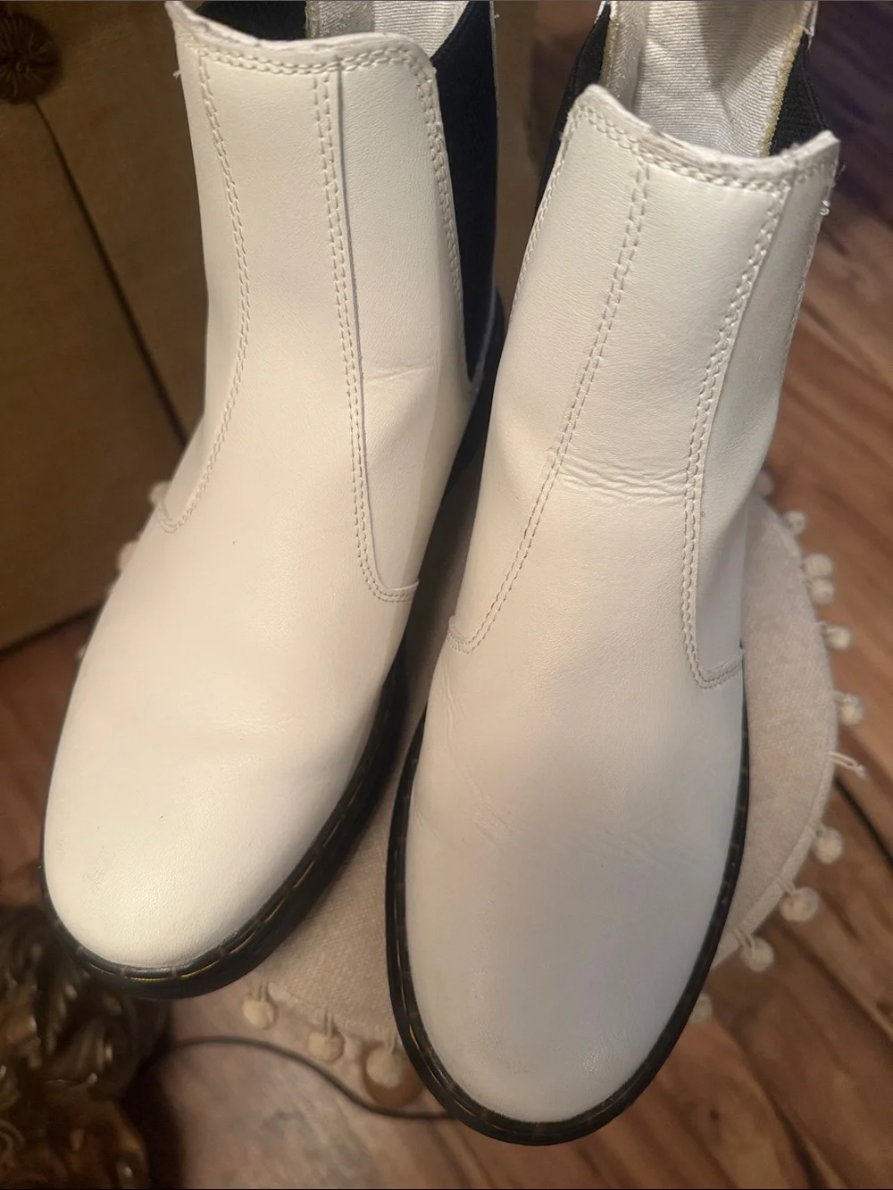 Dr Martens White Chelsea Boots with Black Elastic Panels